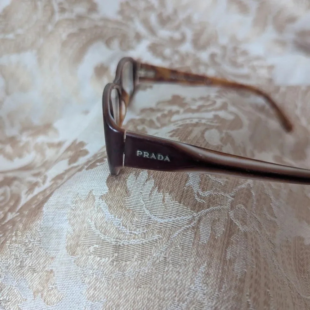 Prada VPR 17G Brown Tortoise Rectangular Eyeglasses FRAMES ONLY Italy 52-16-135